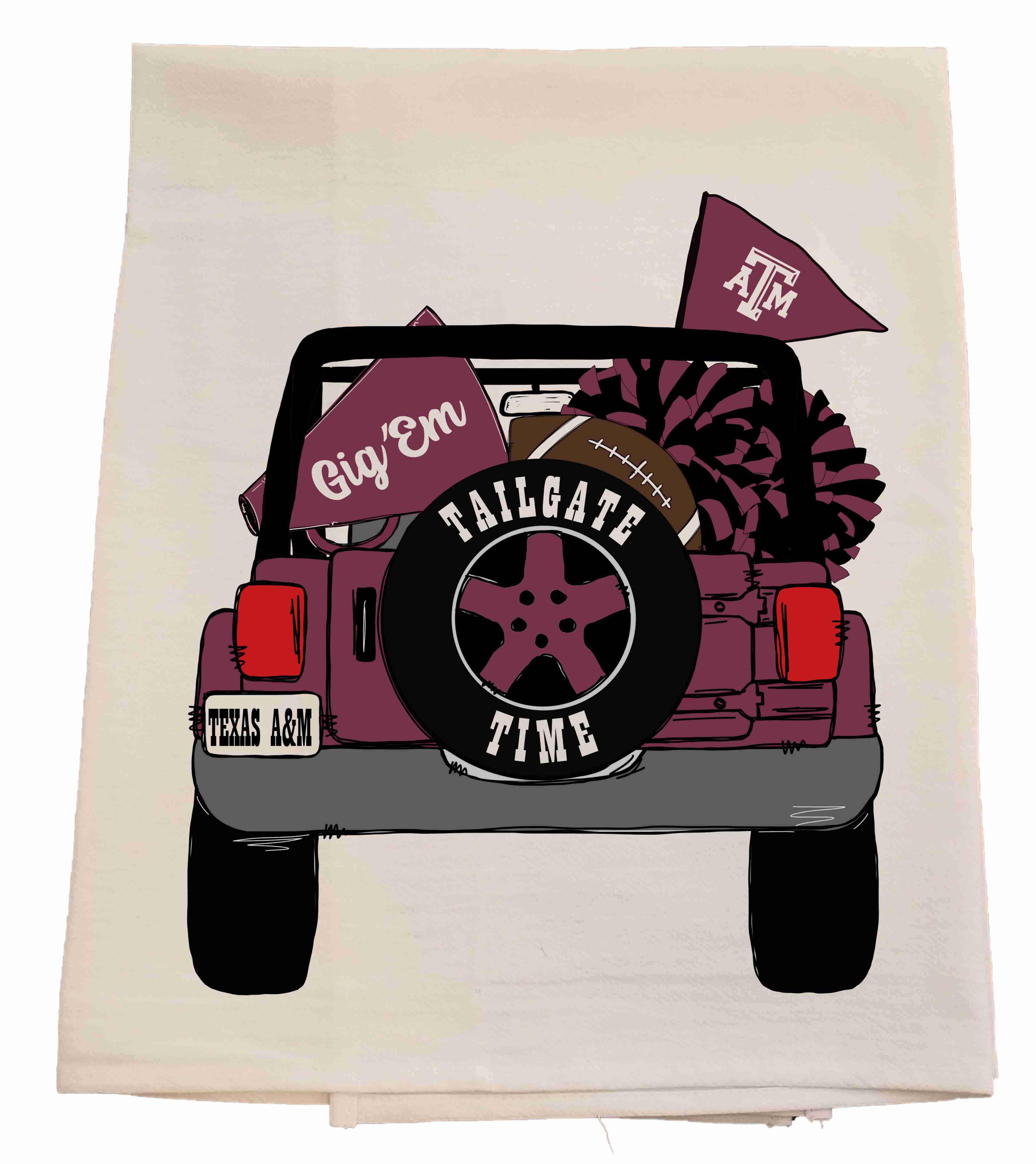 Bunnies and Bows - Wholesale Tea Towel - Aggie Tailgate Jeep Tea Towel0