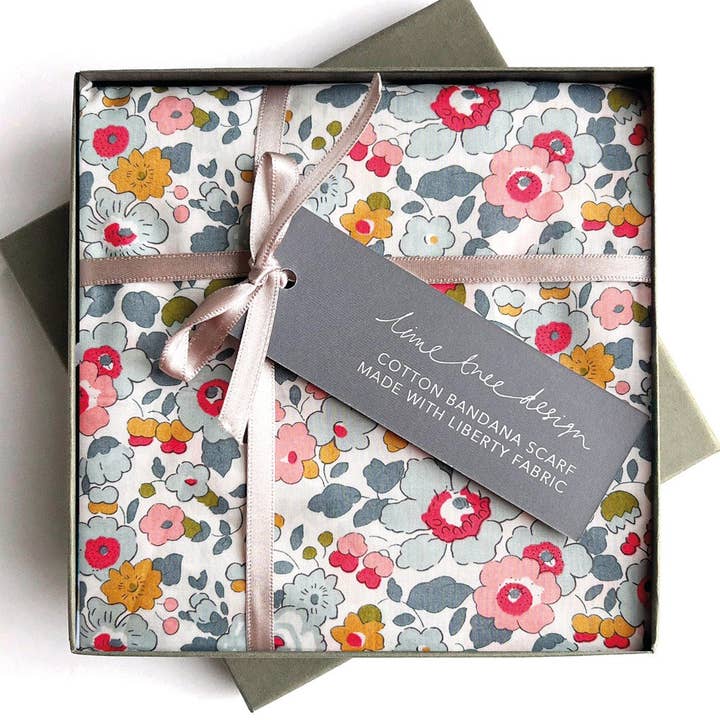 Square Bandana Scarf: Made from Liberty Fabric Grey Betsy for wholesale by Lime Tree Design