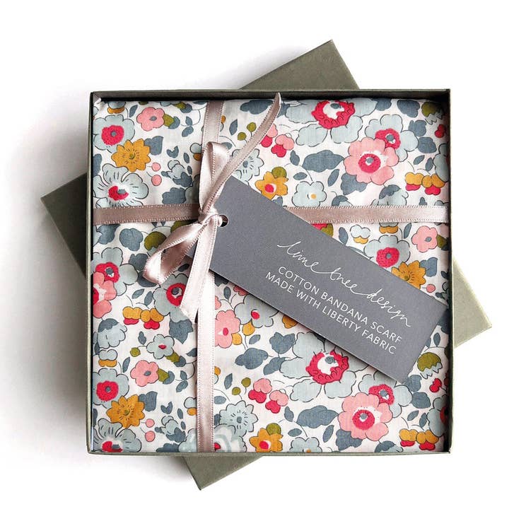 Square Bandana Scarf: Made from Liberty Fabric Grey Betsy for wholesale by Lime Tree Design - US