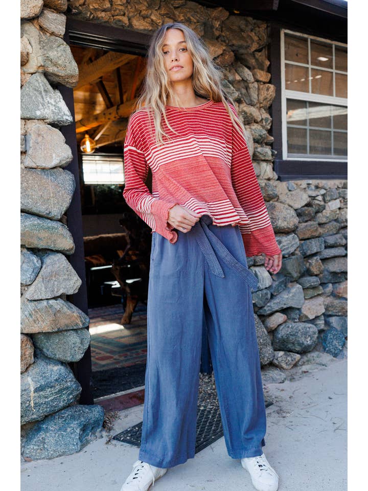 Ces Femme USA - Wholesale Knit Top - Women's - Stripe Crew-Neck Top