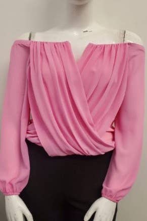 Curve Market - Wholesale Blouse - Women's - PLUS SIZE CHIFFON OFF THE SHOULDER SURPLICE TOP6