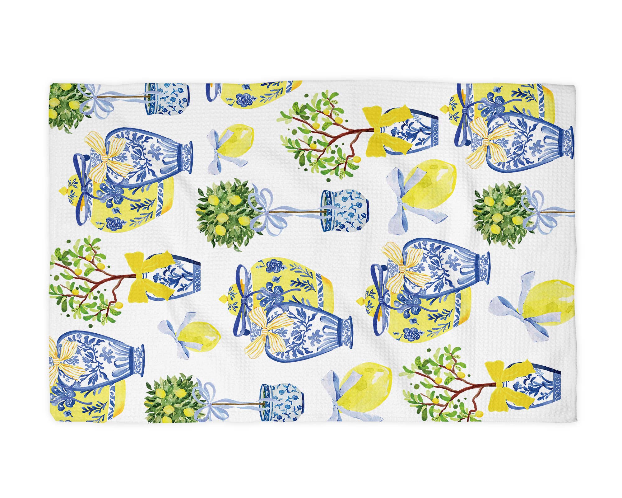 Canary Road - Wholesale Tea Towel - Lemon Chinoiserie Citrus Summer Fruit Kitchen Towel Waffle1