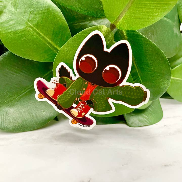 Cloud Cat Arts - Wholesale Sticker - Kick Flip Milo - Black Cat Skateboard -Vinyl Sticker2