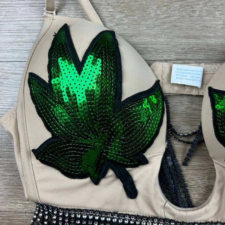 The Modern Alien – Engroshandel Bralette - Dame – Grøn pailletter Marjuana Rave Bh