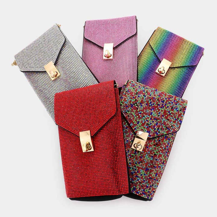 Bling Studded Rectangle Flap Crossbody Cellphone Bag for wholesale by Sensibling Corp.