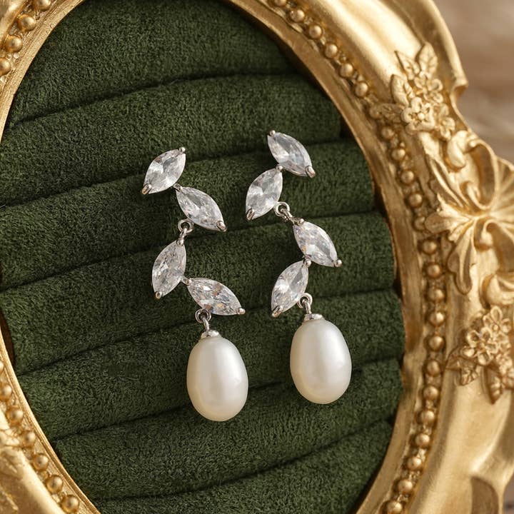 Süßwasser-Perlenohrringe, Diamant-Perlen-Tropfenohrringe für den Großhandel von Drrtymagic