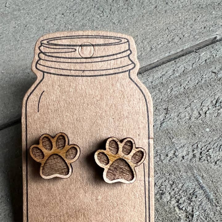 Jill's Jewels - Vendita all'ingrosso Orecchini a bottone - Orecchini in legno con zampa di cane0