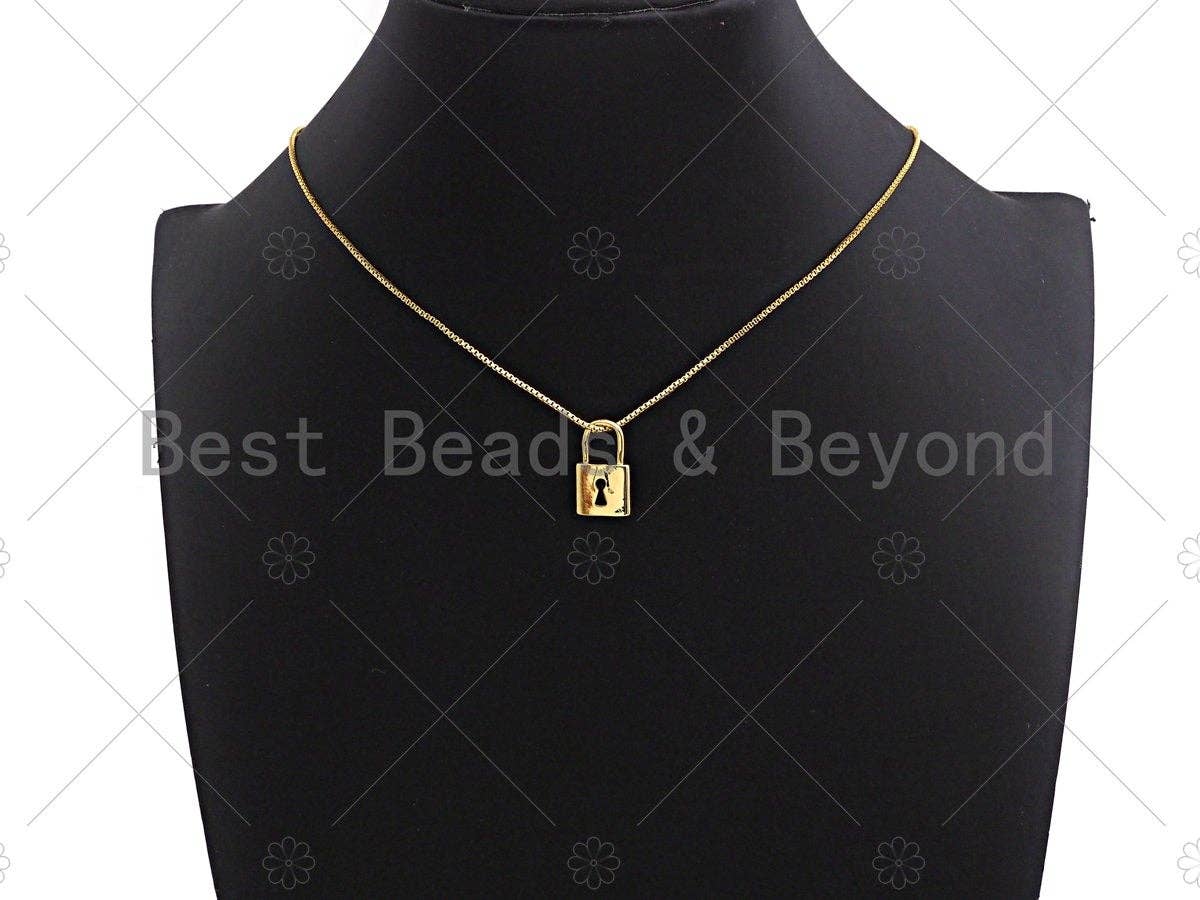 BestBeads&Beyond - Wholesale Individual Charm/Pendant - 18K Shiny Gold Padlock Key Pendant, Gold Lock Charm, Padlock Necklace Bracelet Charm, 11x18mm, Sku#LK074