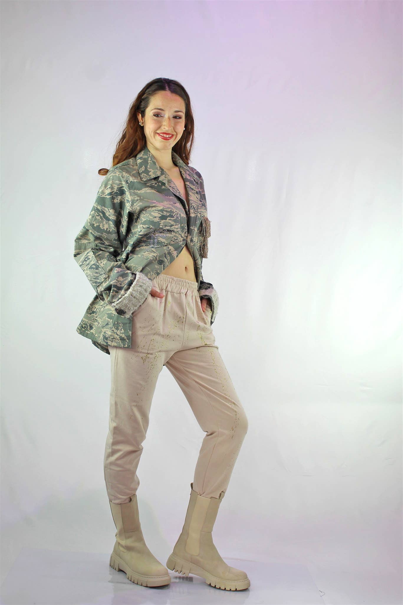 apiedinudinelparco - Wholesale Jacket - Women's - CAMO PATCH JACKET WITH FRINGES AND ANIMALIER UP-CYCLED GLITTER14