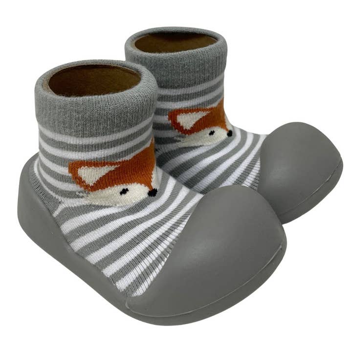 ES Kids - Wholesale Socks - Kids & Baby - Rubber Soled Socks - Grey Stripe Fox