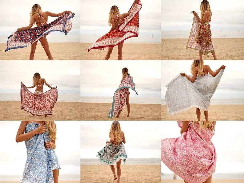 Bhawana Handicrafts - Wholesale Scarf – Women's - 5 Piece Lot, Cotton Sarong Block Print Sarong Cotton Scarf