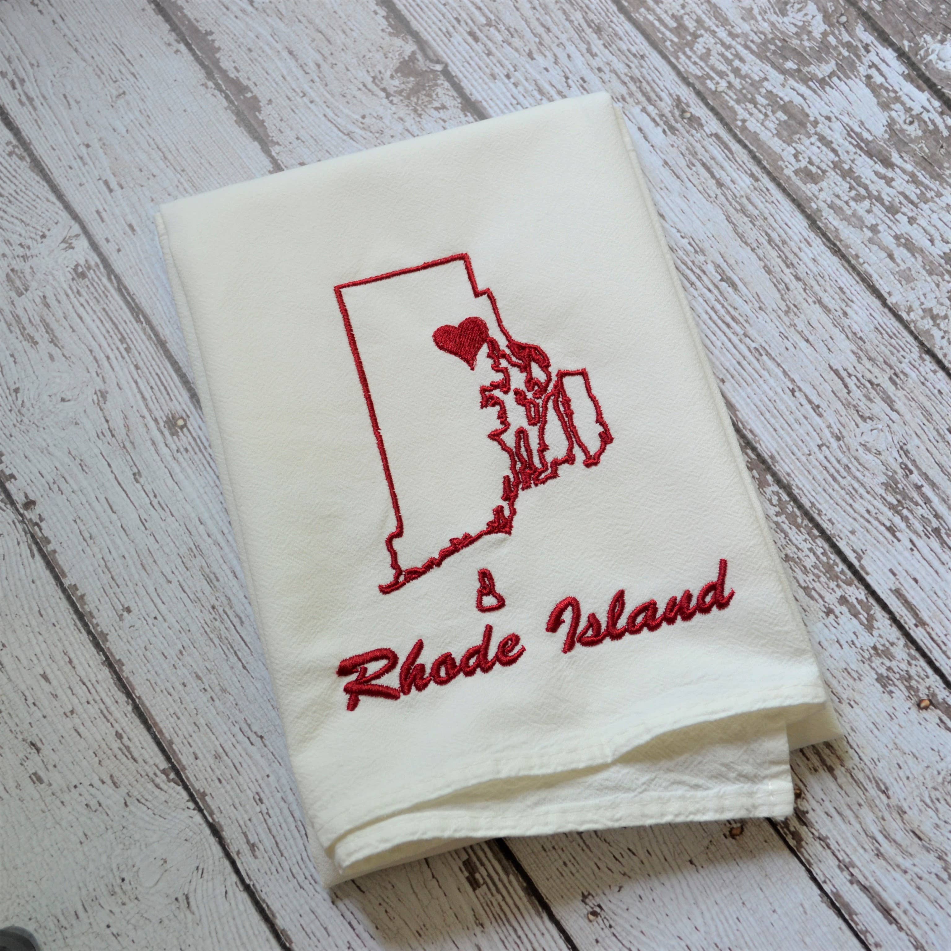 SewMuchMoreStore - Wholesale Tea Towel - State Tea Towel - Red - Embroidered Floursack Towel3