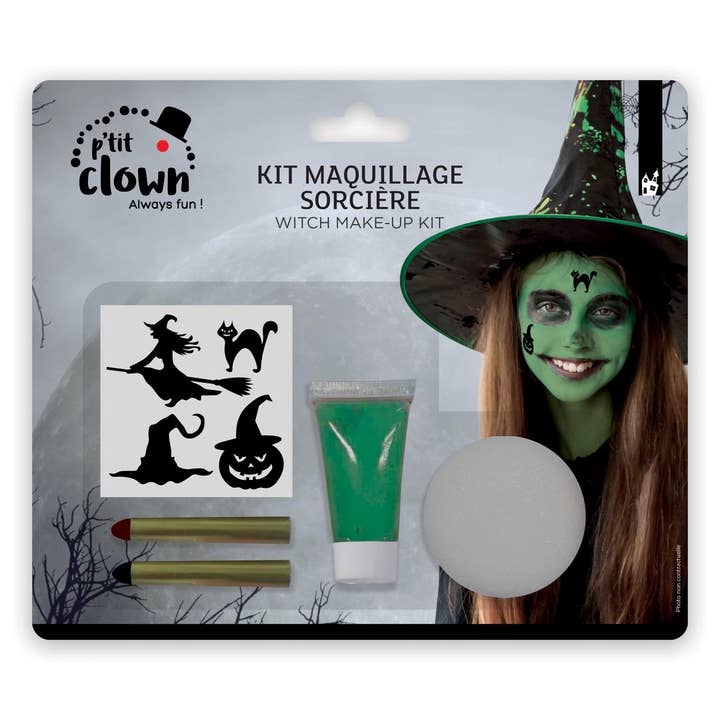 P'tit Clown - Venta al por mayor Maquillaje infantil/pintura facial - Niños - Kit de Maquillaje con Pegatinas - Bruja/Monstruo