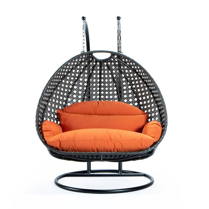 LeisureMod - Wholesale Egg Chair - Modern Charcoal Wicker Hanging Double Seater Egg Swing Chair91