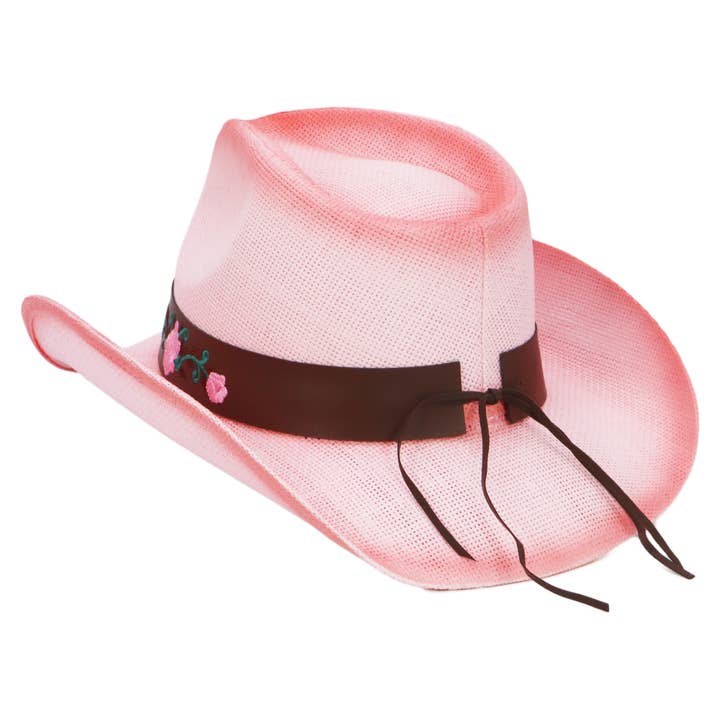 Cap Zone - Wholesale Cowboy Hat - Women's - Pink Rose Concho Belt Ombre Straw Cowboy Hat
