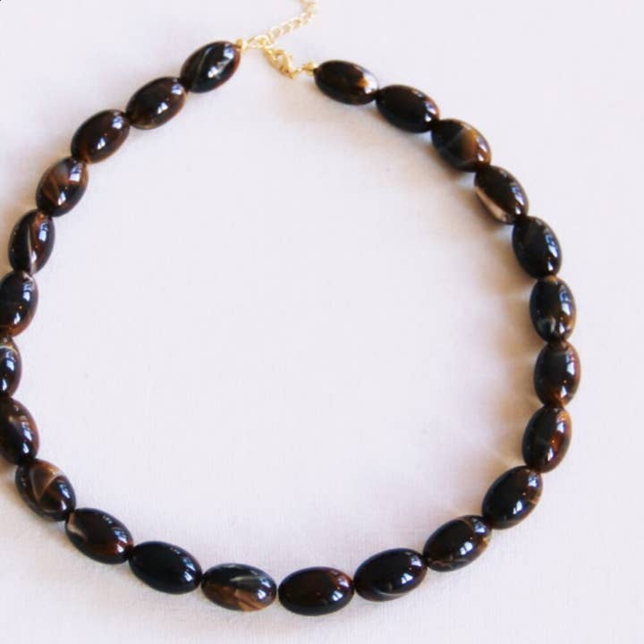 Oval bead necklace - brown for wholesale by Bazou