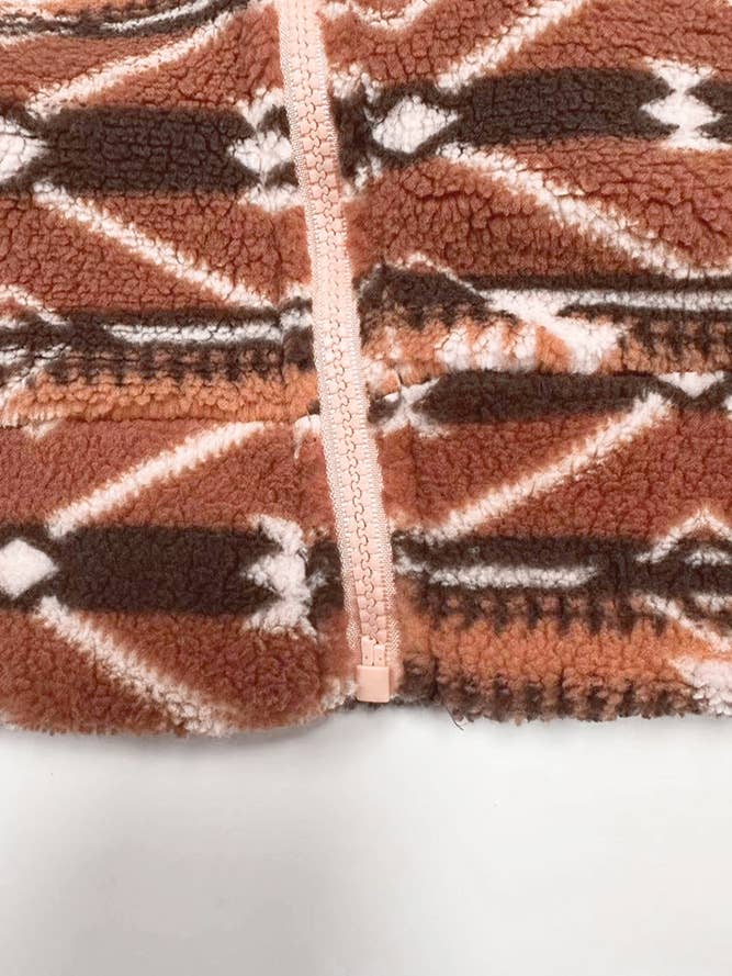 Orange Aztec Fleece Zipper Western Hooded Coat ZK2201 for wholesale on Faire3