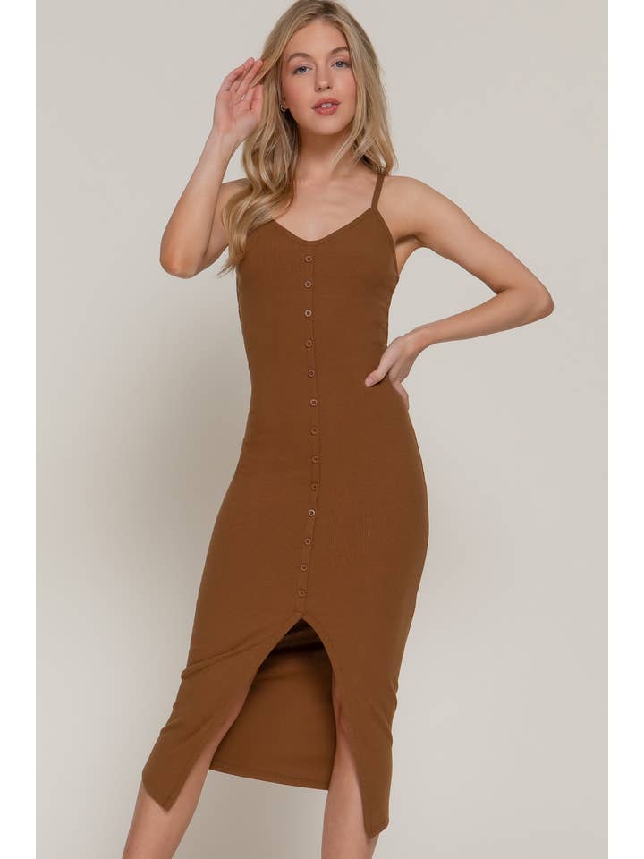 Active Basic | Active USA - Wholesale Jurk - Dames - Cami midi-jurk met knoopsluiting en rib13