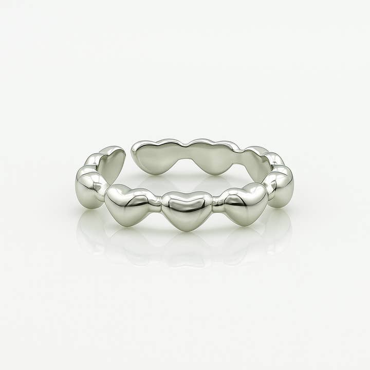Bague Cœur – Bague Argent Ajustable Plaquée Rhodium pour la vente par Sedy Jewelry