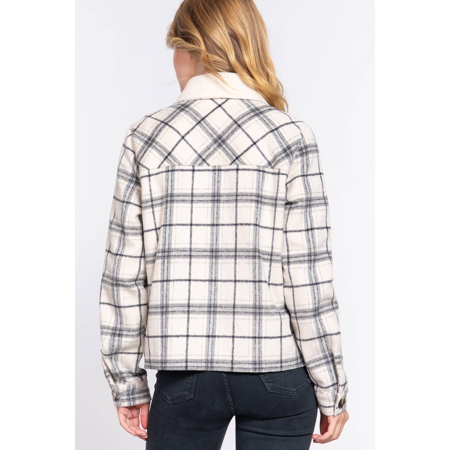 Apolline - Wholesale Shirt Jacket/Shacket - Women's - FAUX FUR COLLAR PLAID SHACKET6