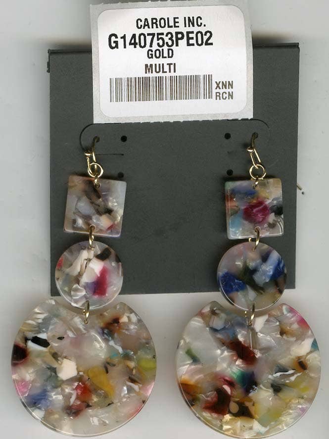Linked Resin Geo Plate Earring Multi Color for wholesale by Carole Inc.