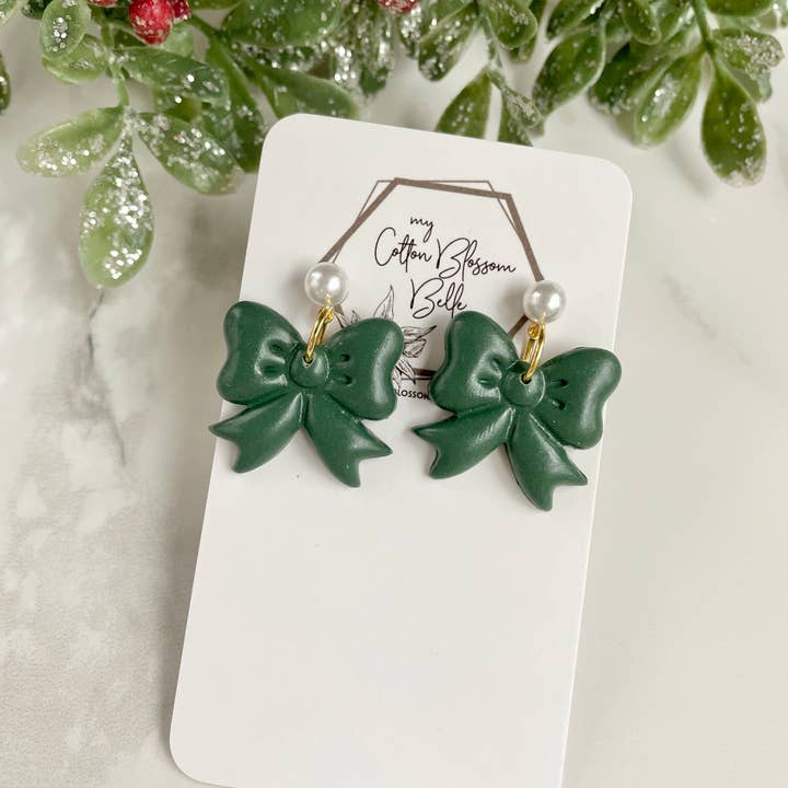 Green Bow Clay Earrings for wholesale by My Cotton Blossom Belle