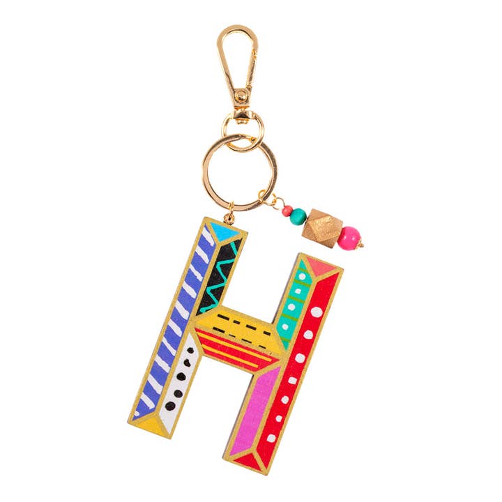 Sensibling Corp. - Wholesale Keychain - Women's - Geometric Wood Initial Monogram Keychain Bag Charm7