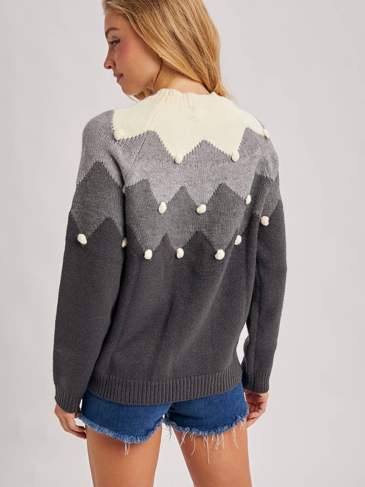 Bluivy - Wholesale Knitted jumper – Women′s - CHEVRON COLOR-BLOCKED POM-POM KNIT SWEATER14