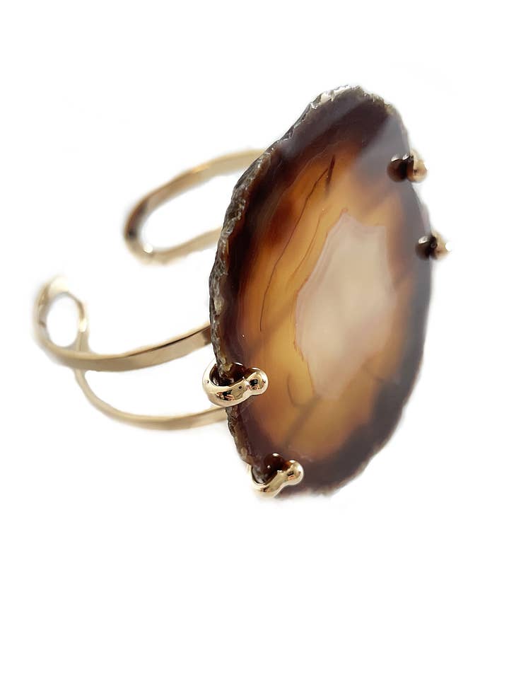 Purchase Bangle Gemstone Bracelet Natural Gold-Plated for wholesale by Crystal and Sage