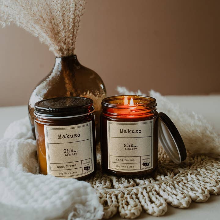Makuzo – Vela em jarro/copo por atacado – Vela de pavio de madeira biblioteca5