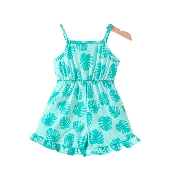 green 6M-4Y Toddler Girls Leaves Print Cami Rompers & Jumpsuit Wholesale Girls Clothes V3824051500016 for wholesale on Faire