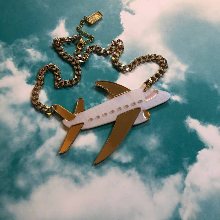 Vacation Airplane Laser Cut Acrylic Necklace, Laser Cut Acrylic, Plastic Jewelry for wholesale by I'm Your Present