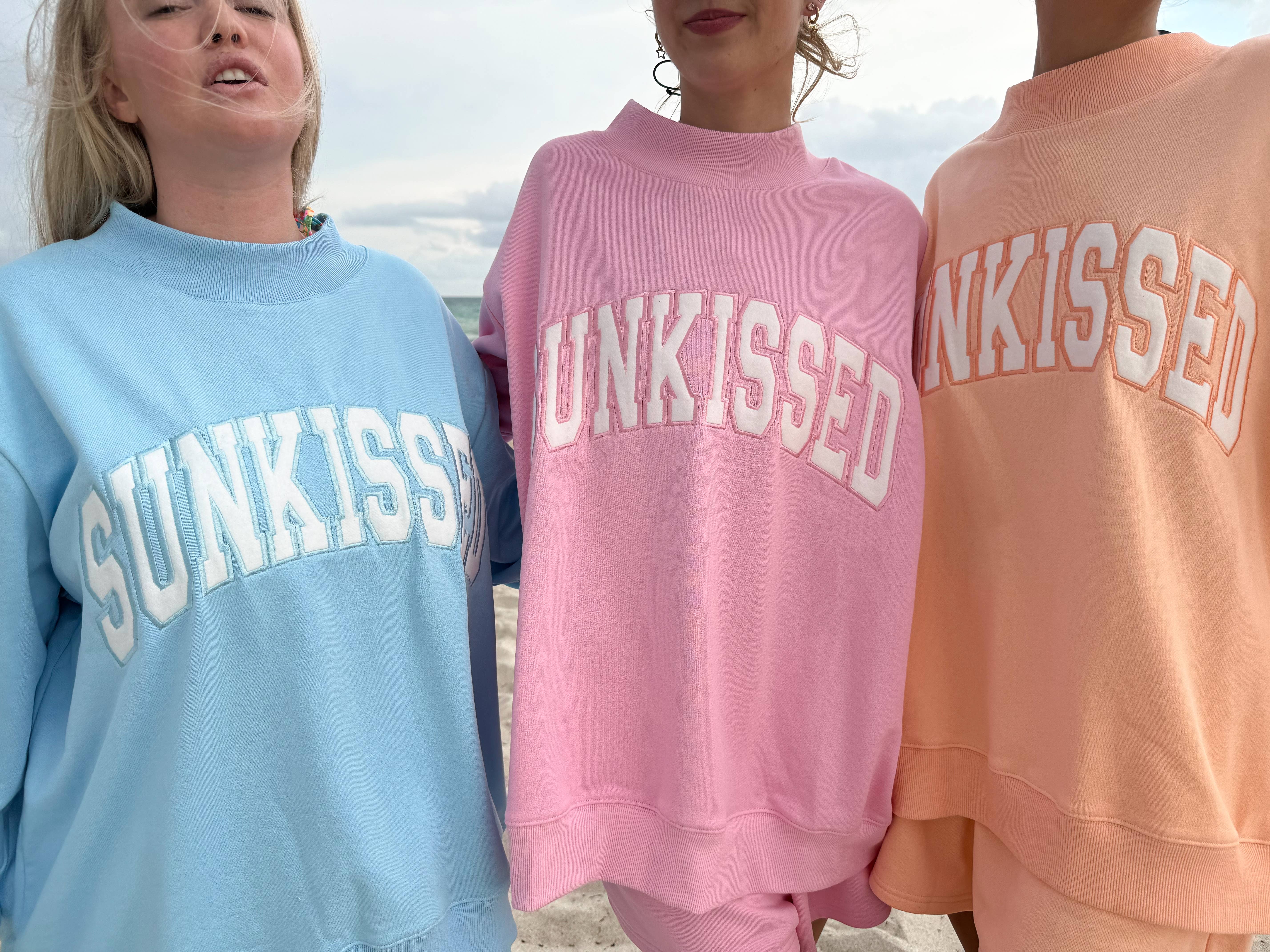 Lottie Pink Varsity Sunkissed Embroidered Mockneck Sweatshirt 100% Cotton for wholesale on Faire7