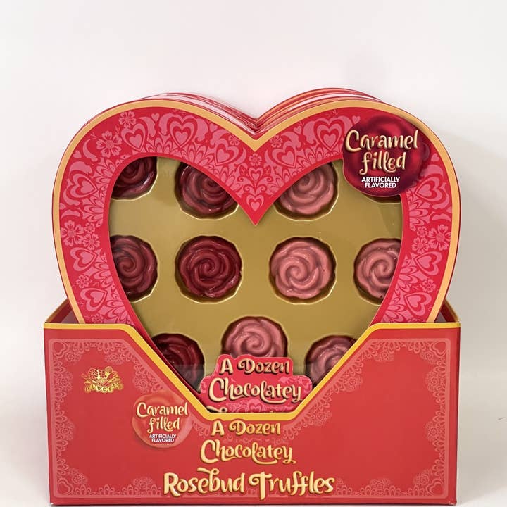 UNE DOUZAINE DE TRUFFES FOURRÉES AU CARAMEL EN FORME DE BOUTON DE ROSE pour la vente par Gotta Get It Gifts