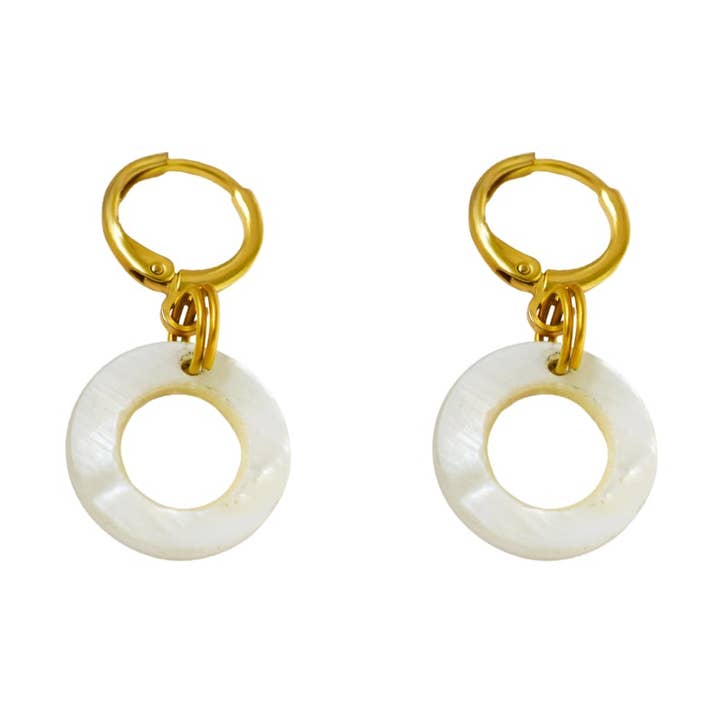 Circle Shell Huggie Minimalist Earrings | by Ifemi Jewels for wholesale by Ifemi Jewels