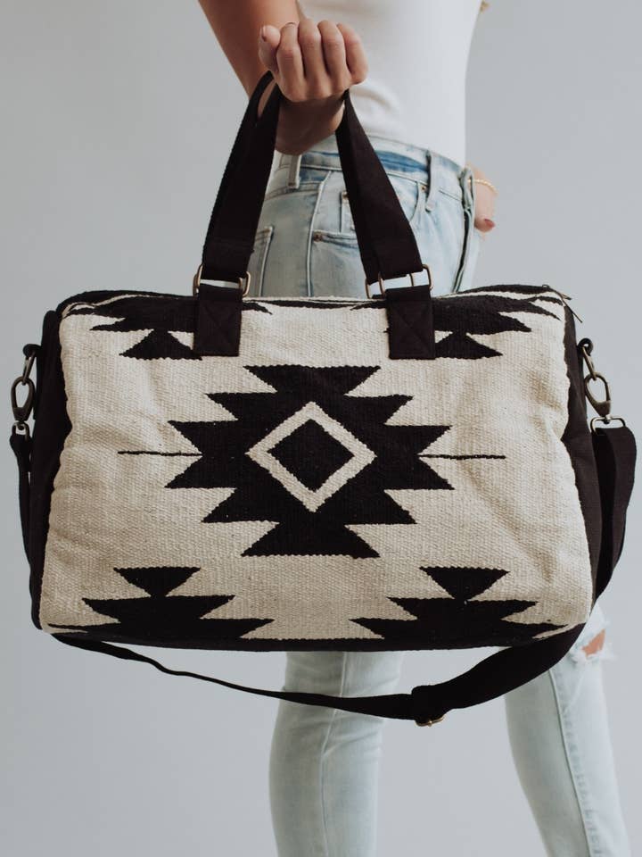 Cream & Black Aztec Duffel for wholesale by Panache Apparel Co.