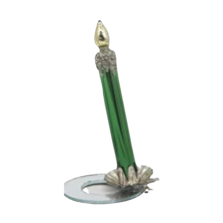 Silver Tree Home & Holiday - Wholesale Ornament - A14282: Glass candle,retro tree clip,classic grn,gld,5in0