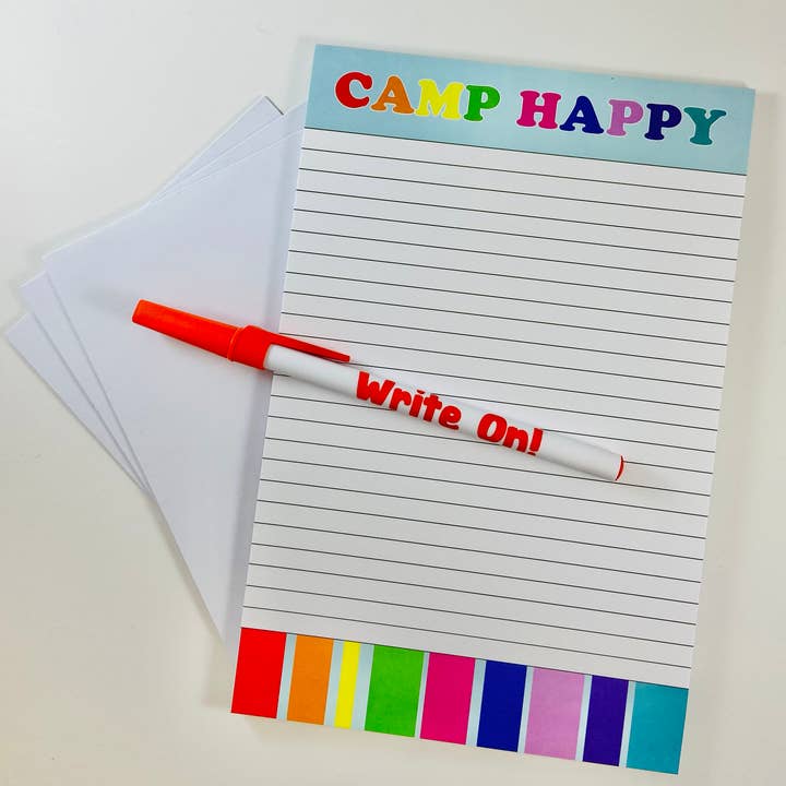 Ensemble de papeterie vierge CAMP HAPPY avec enveloppes et stylo pour la vente par Sunny Marshmallow