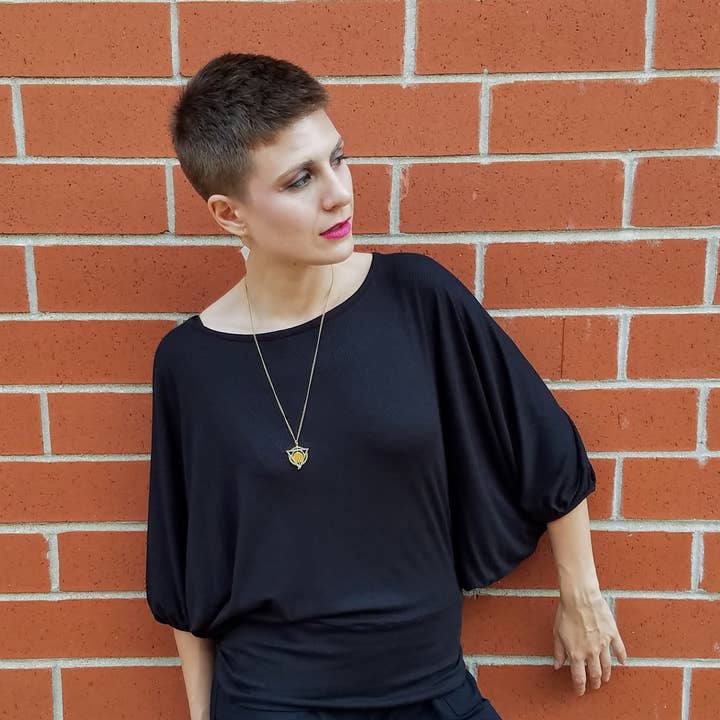 Squasht - Wholesale Blouse - Women's - 3/4 Sleeve Batwing Black Rib Knit1