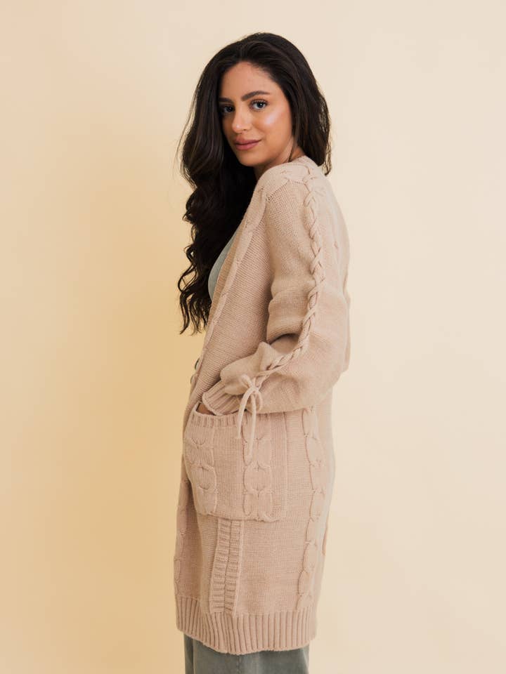 Leto Accessories - Wholesale Cardigan - Women's - Get Cozy Cable Knit Oversized Cardigan w/ Adjustable Sleeves