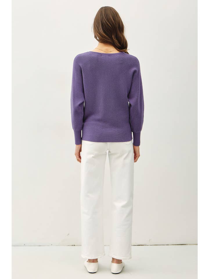 Blueberry BOAT NECK DOLMAN SLEEVE RIBBED SWEATER for wholesale on Faire
