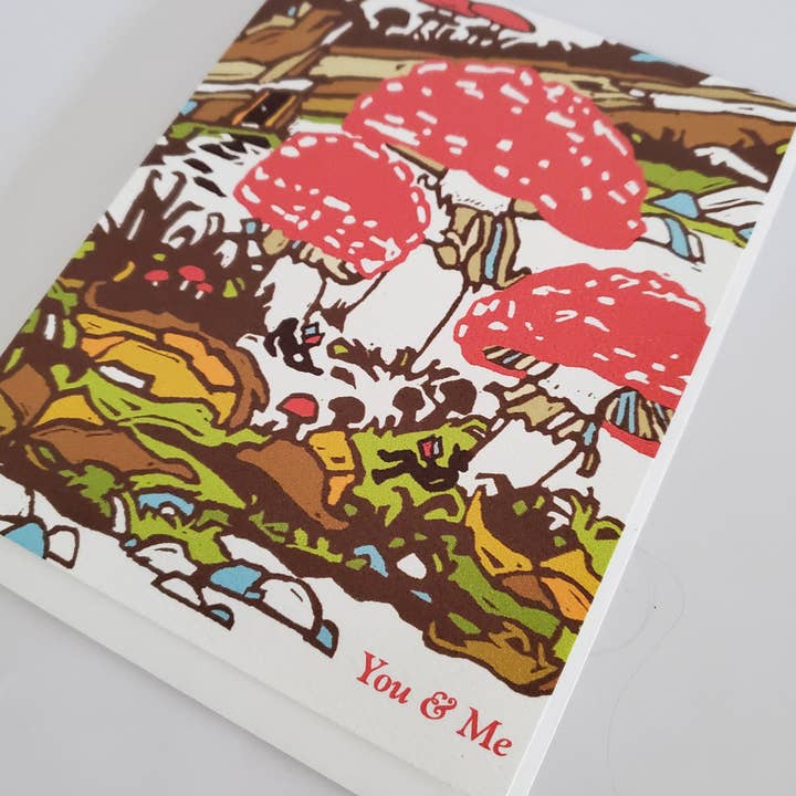You & Me Mushroom Valentines Love Greeting Card for wholesale by Little Green