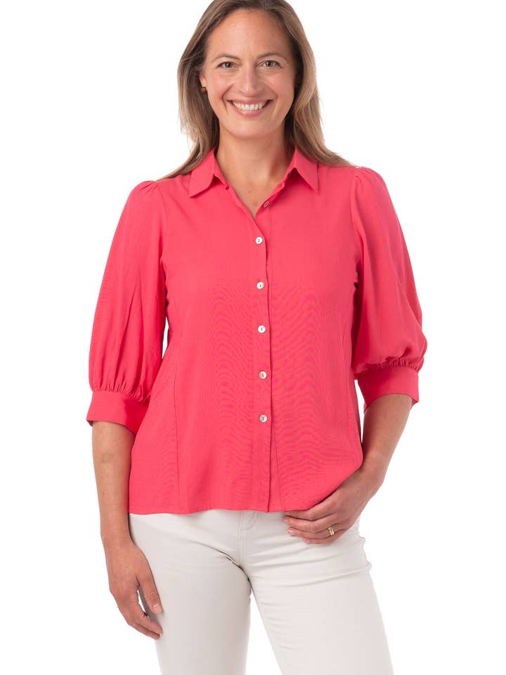 Luciella FB264 - Camisa Clásica Elegante de Mujer en Fucsia y Negro para venta al por mayor de Franchetti Bond