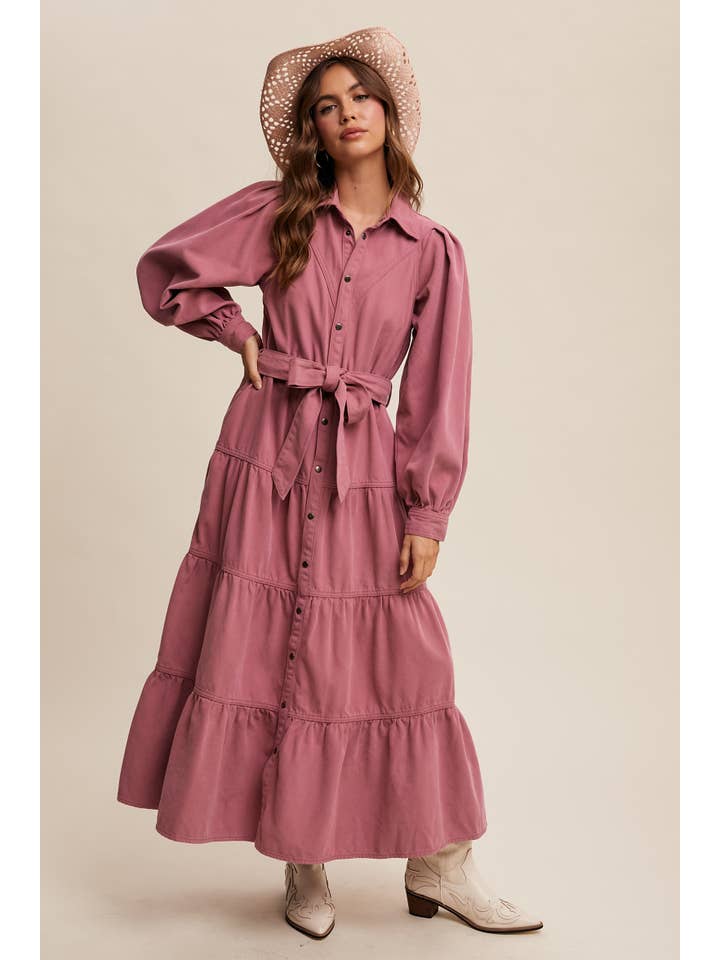 Listicle - Wholesale Dress - Women's - Utility Tiered Denim Midi Dress