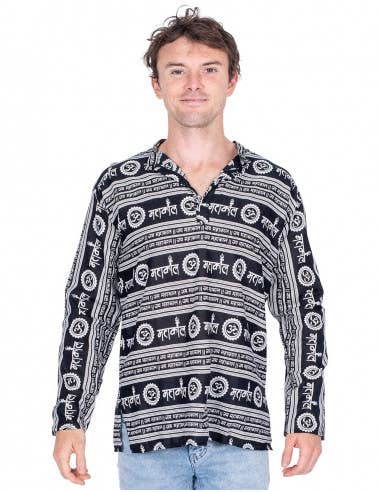 Black Men's Ethnic Print Shirt for wholesale on Faire0