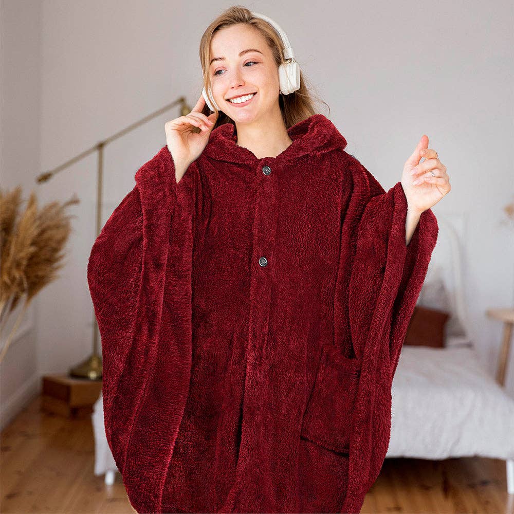 Pavilia - Wholesale Poncho - Women's - Angel Wrap Hoodie Sherpa Fluffy Poncho Blanket56