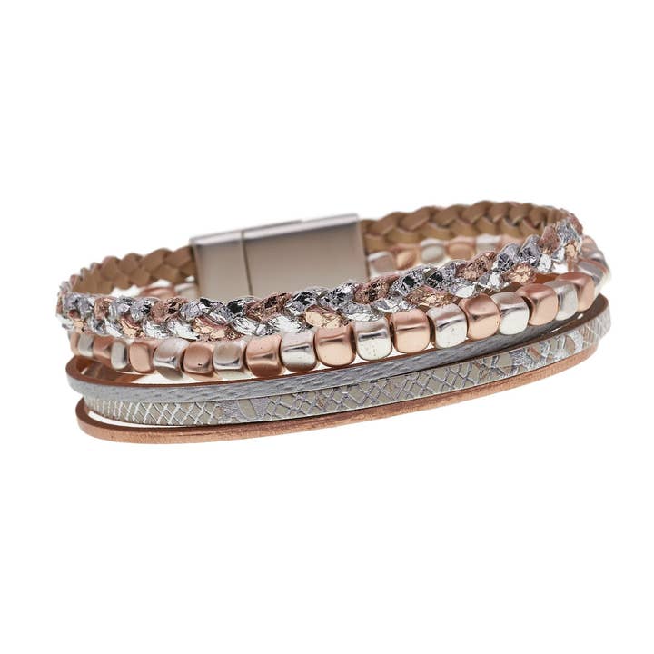 Bracelet tressé tressé en argent mat à plusieurs rangées pour la vente par Accessorizit Inc.