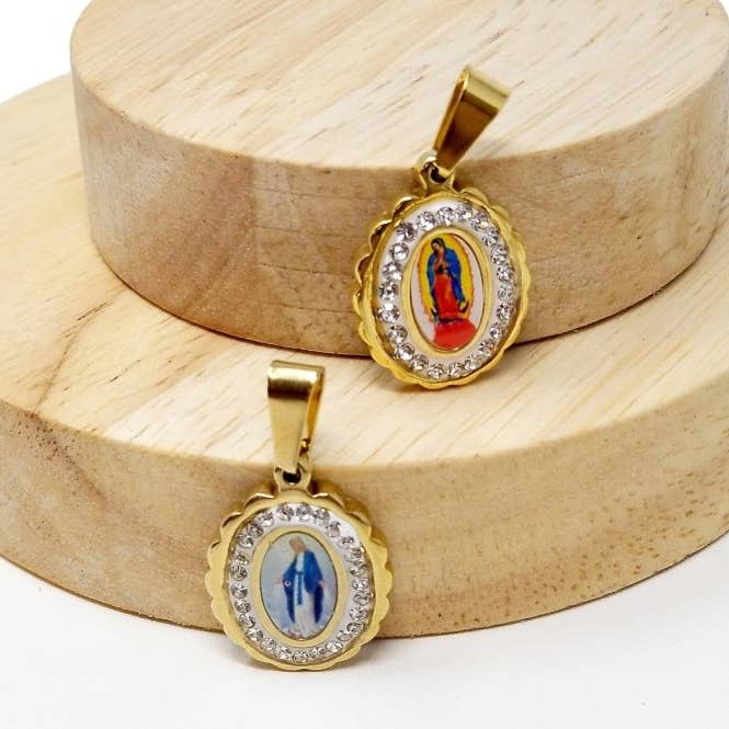 Dainty Madonna Charm, Virgin Mary Charm in 18K Gold Filled w/CZ, 25mmX15mm Necklace Pendant Religious Jewelry Making Supply J-556 J-571 for wholesale by Aim Eternal