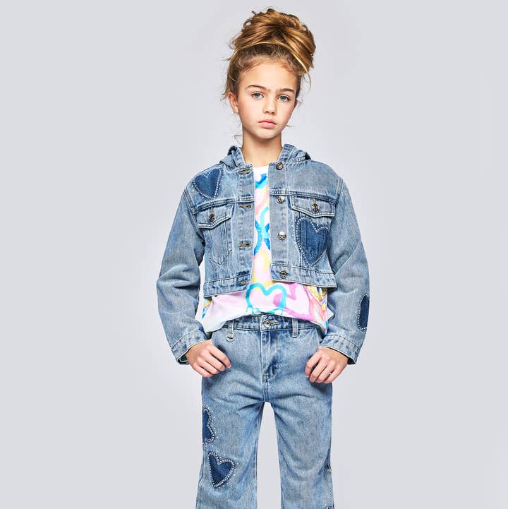 Stonewash Rhinestone Shadow Heart/Flower Denim Jacket for wholesale on Faire3