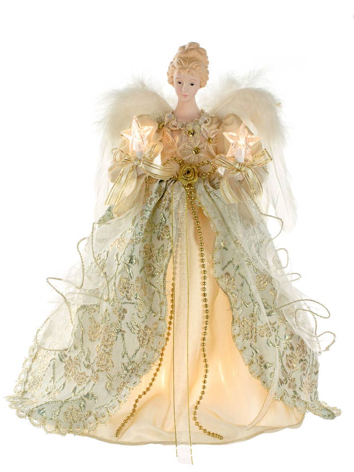 Beige 10-Light Vintage Angel Tree topper for wholesale by Starlight Collection